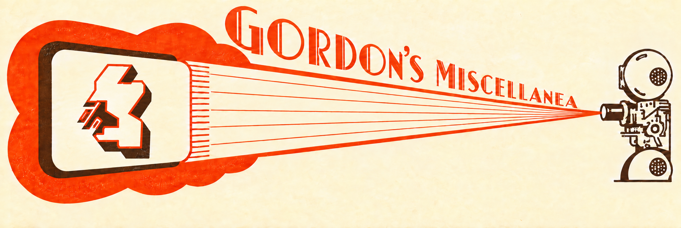 Gordon’s Miscellanea header — a vintage film projector casting orange beams towards a screen showing a stylised map of Scotland.